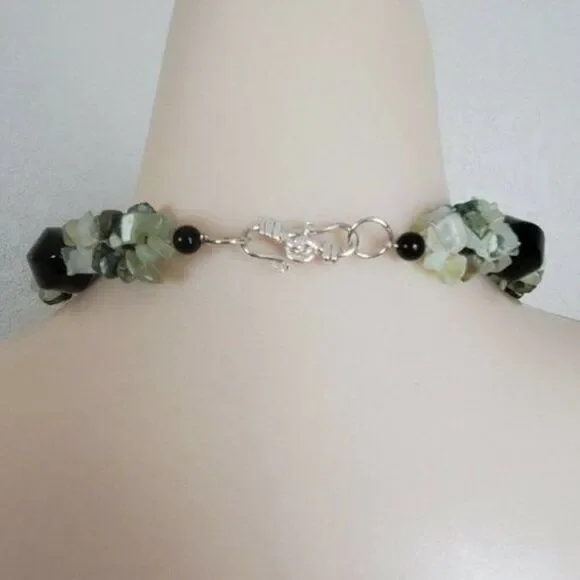 Ross-Simons Sterling Silver Chunky Bead Choker Necklace Jade Green Lace Agate - Picture 3 of 13